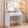 VASAGLE KAILYN Collezione - Tavolo da Trucco, Toeletta con Luce LED, Regolabile a 3 Colori, con Specchio, Tavolo Cosmetico con 2 Cassetti e 3 Scomparti Aperti, Bianco Nuvola RDT120WB01