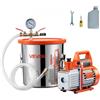 VEVOR Kit Pompa a Vuoto da 110 L/min, Kit Camera di Degasaggio 11,36 L, Pompa per Vuoto Monostadio, Coperchio in Vetro Temperato, Tubo 1,5 m, per Stabilizzare Resina Siliconica Degassante Legno