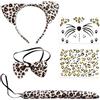 KDFSSIPE Set Costume Leopardata Bambini 5 Pezzi,Costume Da Animale Fascia Per Orecchie Da Animale,Cerchietti Orecchie Naso Coda Papillon Adesivi Viso Per Carnevale Imitazione Cosplay Festa Regalo (A2)