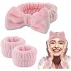WUBAYI Set di 3 fasce da polso per spa con fascia da polso, portatile, impermeabile, per trucco e trucco, in morbida peluche, elastica, per lavare il viso, con set di braccialetti (rosa)