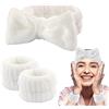 WUBAYI Set di 3 fasce da polso per spa con fascia da polso, portatile, impermeabile, morbido peluche, elastico, per lavare il viso, con set di braccialetti (bianco)