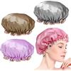 WUBAYI 4 pezzi Doppia cuffia da doccia con elastico riutilizzabile impermeabile per uomini e donne, adatta a tutti i tipi di capelli con bordo arricciato per coprire le orecchie