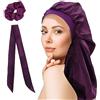 WUBAYI Cuffia per dormire in seta, con ampia fascia elastica, morbida cuffia per dormire in raso per donne e ragazze, per donne e ragazze, per capelli ricci (viola)