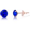 DTPsilver Orecchini Lobo Donna Argento 925 Placcati Oro Rosa 18K con Brillantini di Cristallo Blu - Orecchini a Perno Oro Rosa - Classici, Eleganti, Ipoallergenici per Pelli Sensibili - Diametro 6 mm