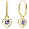 DTPsilver Cerchietti Orecchini Cuore Pendenti Argento 925 Placcati Oro 24K con Brillantini Punto Luce Tanzanite 3 mm - Orecchini Viola Donna Eleganti e Ipoallergenici - Diametro Cerchietto 14 mm