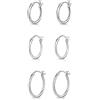DTPsilver® 3 Paia di Orecchini a Cerchio/Creoli - Argento 925 - Chiusura a Leva - Piccoli/Medi - Spessore 1.2 mm - Diametro 12, 14, 16 mm