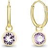 DTPsilver Orecchini a Cerchio - Argento 925 Placcato in Oro Giallo con Brillantini di Cristallo - Pendenti Rotondi - Spessore : 1.2 mm - Diametro: 12 mm - Colore: Viola
