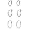 DTPsilver® 3 Paia di Orecchini a Cerchio/Creoli - Argento 925 - Chiusura a Leva - Piccoli - Spessore 1.2 mm - Diametro 10,12, 14 mm