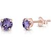 DTPsilver Orecchini Lobo Donna Argento 925 Placcati Oro Rosa con Brillantini di Cristallo Viola - Orecchini Colorati - Orecchini Piccoli Oro Rosa - Orecchini Viola Tanzanite