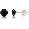 DTPsilver Orecchini Neri Donna - Punto Luce Argento 925 Placcati Oro Rosa Con Cristallo Nero 6 mm - A Lobo - Piccoli
