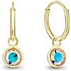 DTPsilver Orecchini a Cerchio - Argento 925 Placcato in Oro Giallo con Brillantini di Cristallo - Pendenti Rotondi - Spessore : 1.2 mm - Diametro: 12 mm - Colore: Aurora Boreale