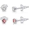 DTPsilver Set di Orecchini Donna Argento 925 - Orecchini Punto Luce Argento 925 con Brillantini di Cristallo 3 mm - Orecchini Colorati - Orecchini a Perno - Orecchini a Lobo - Colore: Diamante + Rosa