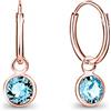 DTPsilver Orecchini a Cerchio - Argento 925 Placcato in Oro Rosa con Brillantini di Cristallo - Pendenti Rotondi - Spessore : 1.2 mm - Diametro: 12 mm - Colore: Acqua Marina