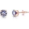DTPsilver Orecchini a Lobo Argento 925 Placcati Oro Rosa 18K con Brillantini di Cristallo Lilla/Lavanda - Orecchini Donna Ipoallergenici per Pelli Sensibili - Classici ed Eleganti - Diametro 6 mm