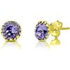 DTPsilver Orecchini Lobo Donna Argento 925 Placcati Oro 24K con Brillantini di Cristallo Tanzanite - Orecchini Dorati Classici, Eleganti e Ipoallergenici per Pelli Sensibili - Diametro 6 mm