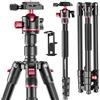 CAMBOFOTO Treppiede professionale per fotocamera, 173 cm, treppiede portatile in alluminio con monopiede da 180 cm/testa a sfera a 360°, clip per iPad e borsa per il trasporto