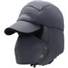TopHomer Cappello bomber invernale con paraorecchie e maschera rimovibile antivento caldo cotone termico cappello per cacciatore cacciatore, Grigio chiaro, Taglia unica