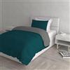 Italian Bed Linen Set Copripiumino 100% Cotone Natural Color, Made in Italy - Parure Copri Piumino - Sacco Piumone 150x200 cm con Doppia Patella e Federa Cuscino, Singolo, Verde Petrolio/Grigio Scuro