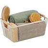 Relaxdays Cestino Portaoggetti in Metallo con Manici in Legno, Rettangolare, Cesto Metallico 16,5 x 37 x 22,5 cm, Bianco