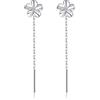 Reffeer Solido argento sterling 925 Plumeria fiore catena pendente orecchini per le donne adolescenti CZ fiore orecchini threader gocce, Medium, Argento sterling, Nessuna pietra preziosa
