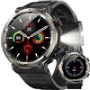 IOWODO Smartwatch Uomo Militare 1.45" con Chiamate Bluetooth, Batteria 960mAh, Torcia LED, Bussola, IP68 Impermeabile, Monitoraggio Cuore/Ossigeno nel Sangue/Sonno, 100+ Modalità Sportive, 2 Cinturini