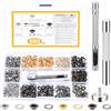 IYEREER Occhiello Strumento Kit, 680 Set 5mm Occhielli per Teloni, Occhielli Occhiellatrice, Occhielli per Tessuti, Occhielli Metallici Rondelle per Tessuto Pelle Tende, con 3 Strumento Attrezzi Occhiello