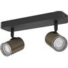 Eglo lampada da soffitto Consuma 1, barra spot 2 luci, illuminazione bagno soffitto in metallo nero e bronzo, faretti con portalampada GU10, IP44