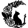 CREATCABIN Gatto in Metallo Decorazione da Parete in Ferro Arte da Parete in Ferro Luna Nera Gatto Vuoto Rosa Scultura da Appendere A Parete Silhouette Decorazione Rustica Decorazione Parete 18x18cm