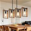 WayLuoung Illuminazione Nera Dell'Isola Della Cucina, 4 Lampade L80cm, Regolabili In Altezza Per Sala Da Pranzo, Lampadario Con Struttura In Legno Cucina Luci Da Tavolo Da Biliardo, E27 (Lampadine Non Incluse)
