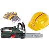 Theo Klein 8456 Set da lavoro Bosch, Motosega con Luce e Suono, Elmetto e guanti di Buona Qualità per Giochi di Ruolo, Giocattoli per Bambini dai 3 Anni in su