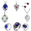 XHBTS 19 Set Sostituire The Vampire Diaries Daywalking Katherine zaffiro cristallo ciondolo collane anelli orecchini e 10 pezzi Vampire Diaries Stickers Movie Gioielli Set Cosplay per i fan