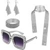 HXMJIED Set di accessori per costume da discoteca anni '70, costume da discoteca anni '70, per donne e ragazze, con paillettes, sciarpa, orecchini, montatura spessa, occhiali da sole e braccialetto, kit per