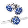 THE MASONIC COLLECTION - Set di gemelli e cravatte quadrati e compasso, da uomo, placcati in argento e blu, forniti in sacchetto di velluto/confezione regalo, regalo massone per uomini, Misura unica