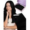 Fshine Extension Capelli Veri Biadesivo Genius PU Colore 1 Nero Jet Extension Capelli Veri Lisci Extensions Biadesive Capelli Veri Umani 50 cm 120 g 4 pcs Matrimonio Colore 1