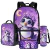 Dngkaoje Set di zaini per la scuola 4 in 1 per bambini e bambine, con portapranzo, astuccio per la scuola, custodia per bottiglia d'acqua, Simpatica stampa pinguino