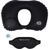 PIQUADRO - Kit Viaggio - Con Cuscino da Collo Gonfiabile, Mascherina occhi - e Tappi per le orecchie - Tessuto di qualità - Unisex - Colore Nero