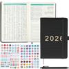 jwogngls Agenda 2026 A5, 12 mesi, calendario 2026, taccuino con penna e 2 adesivi di pianificazione, agenda settimanale per appuntamenti e organizzazione, agenda in pelle PU per apprendimento e lavoro (nero)