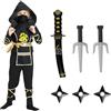 ELINA Set Costume da Ninja,Costume da Ninja per Bambini con nastri e Ninja in Plastica Spada Freccette baionetta per Festa Halloween Carnevale Cosplay
