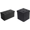 SONGMICS 38 cm Pouf Cubo Poggiapiedi Sgabello Pieghevole Carico Max. 300 kg Nero + Pouf Cassapanca Pieghevole con Contenitore di 80 Litri Sedile Morbido per 2-3 Persone Carico di 300 kg Nero
