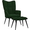 vidaXL Poltrona Relax con Poggiapiedi Verde Scuro in Velluto