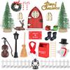 Newtic Set Completo di 28 Accessori per Porta del Gnomo, Miniatura Luminosa, Decorazione Natalizia Con Albero, Stivali, Renne per Porta delle Fate