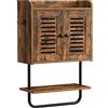 HOOBRO Mobile da Cucina, Armadietto per Bagno da Parete, per Medicinali, con 2 Ante a Persiana e Portasciugamani, Ripiano Regolabile, 2 Ganci, Camera, Cucina, Marrone Vintage e Nero EBF46CW01