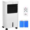 HOMCOM Raffrescatore Evaporativo 3 in 1, Ventilatore con Ghiaccio e Umidificatore, 3 Velocità, 9 Modalità, Telecomando, Ruote e Timer, 65W, Bianco | Aosom Italy