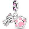 Hapour Simpatico gattino con zampa di animale domestico, gatto, ciondoli per bracciali, collane, argento sterling con pietre colorate CZ, pendenti con perline, gioielli con ciondoli fai da te