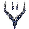 Clearine Matrimonio Sposa Gioielli Set Goccia Strass Cluster Statement Collana Orecchini Pendenti Set Bigiotteria per Donne Zaffiro Colore Nero-Fondo