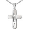CLEVER SCHMUCK Collana da donna con ciondolo a forma di croce, 16 mm, con 3 zirconi al centro tra loro, destra lucida, sinistra satinata, catenina Venezia 45 cm, in argento sterling 925, Argento