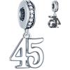 GLOWDAS 45 anni Anniversario Dangle Charms si adatta Pandora Mothers Day Bracciale, 925 Sterling Silver 45th Compleanno Pendente Perline con CZ, numero 45 Bday Regali per Moglie/Mamma/Amante