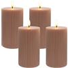 Relaxdays Set di 4 Candele LED Senza Fiamma, tremolanti, Cera Vera, scanalature, Rosa Antico, 13 x 7,5 cm