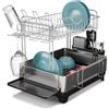 Home Zone Living Grande scolapiatti in acciaio inox per il bancone della cucina con 2 ripiani, tubo di scarico regolabile, contenitore per utensili rimovibile e vassoio antigoccia
