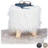 Relaxdays Sgabello con Pelliccia, Morbido, 4 Gambe in Legno, Poggiapiedi Imbottito, Pelo Sintetico, Rotondo, Decorativo, HxD: 31x31 cm, Bianco